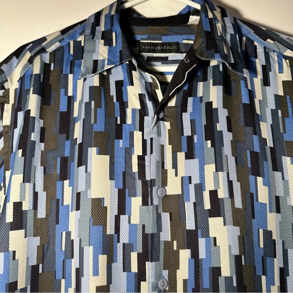Jhane Barnes Abstract Geometric Disco Blue Button Down Silk Shirt Large - Picture 6 of 11
